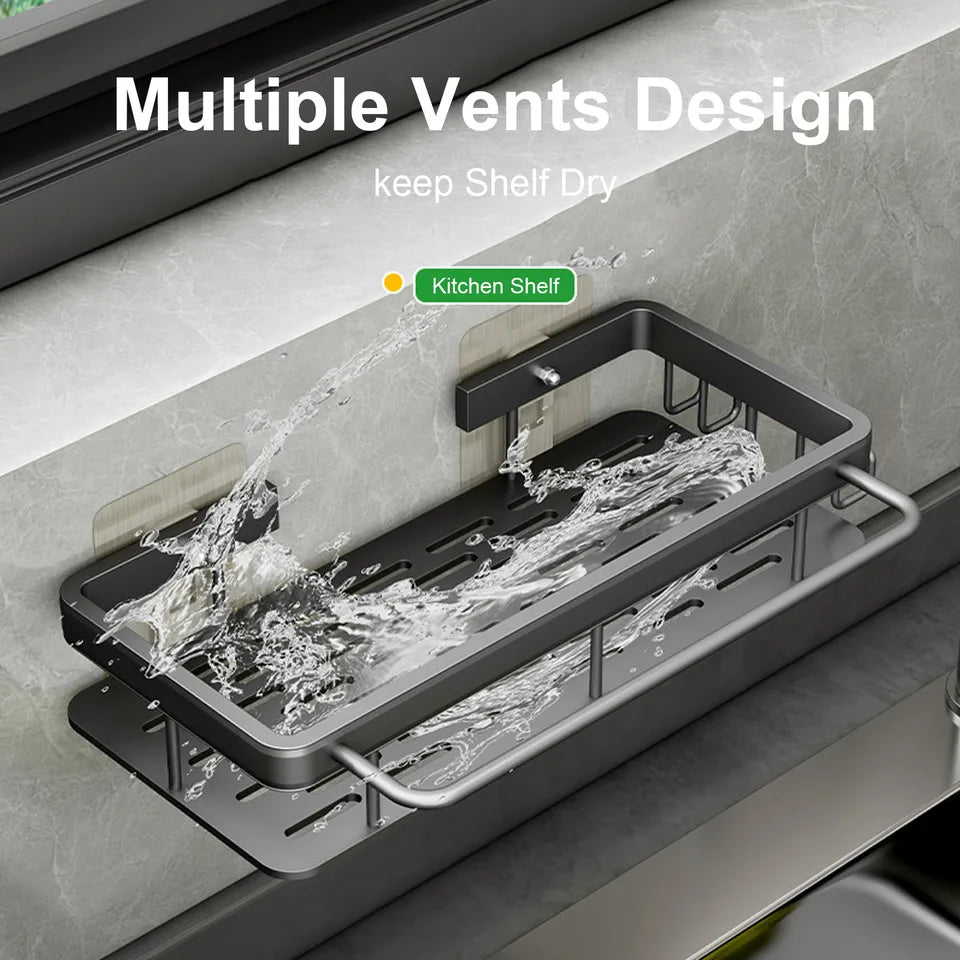 Wall Storage Suspended Kitchen Sink Drainer Sponge Holder Kitchen Soap Rack No Drill Shelf Storage And Kitchen Organization