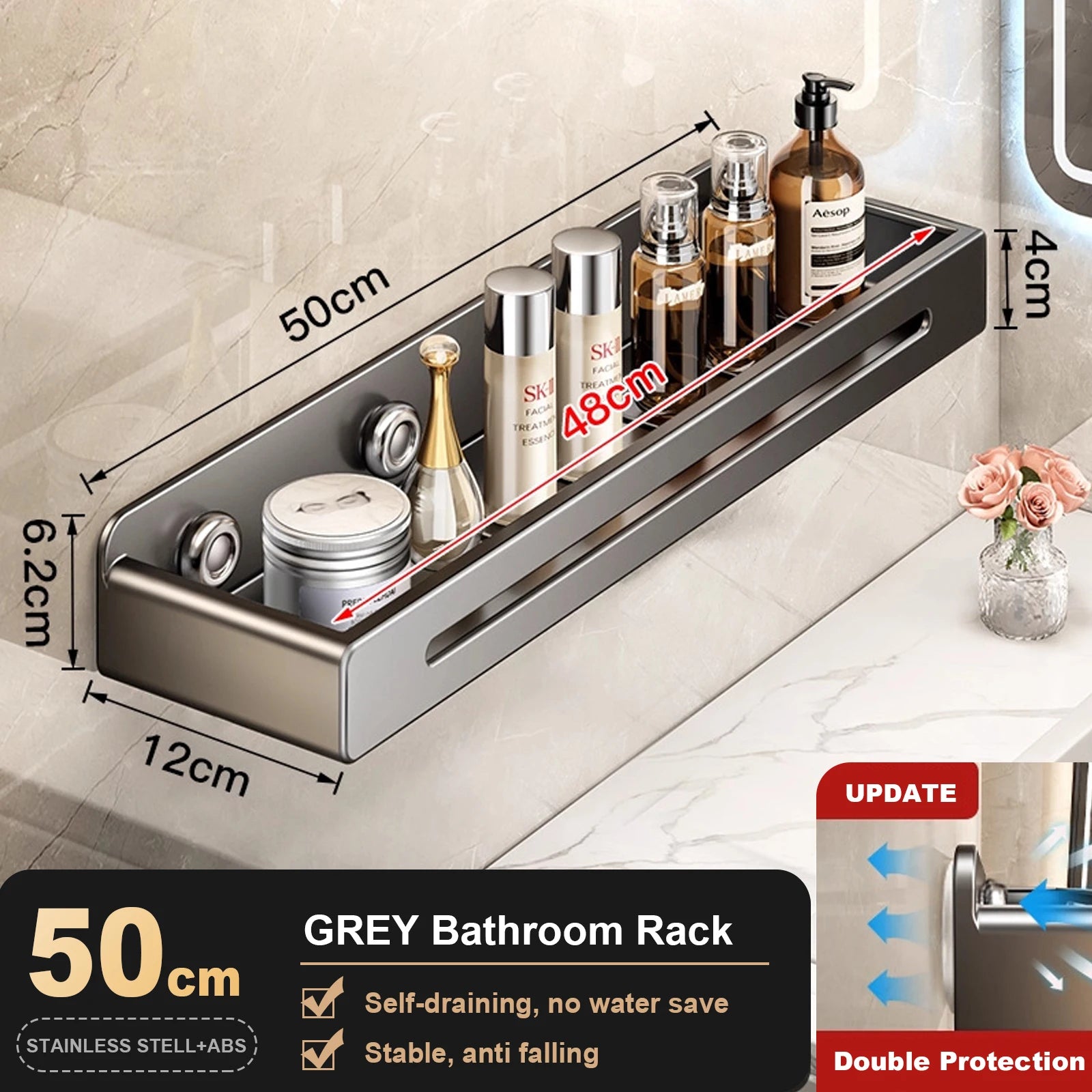 Bathroom Wall Shower Shampoo Rack No-punch Wall Mount Shower Storage Shelf Large Capacity Strong Load-bearing