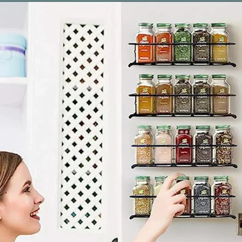 Kitchen Organizer Metal Hanging Racks for Home Restaurant Wall-Mounted Seasoning Shelf Spice Storage Rack Shelf Organizer