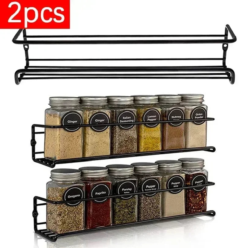 Kitchen Organizer Metal Hanging Racks for Home Restaurant Wall-Mounted Seasoning Shelf Spice Storage Rack Shelf Organizer