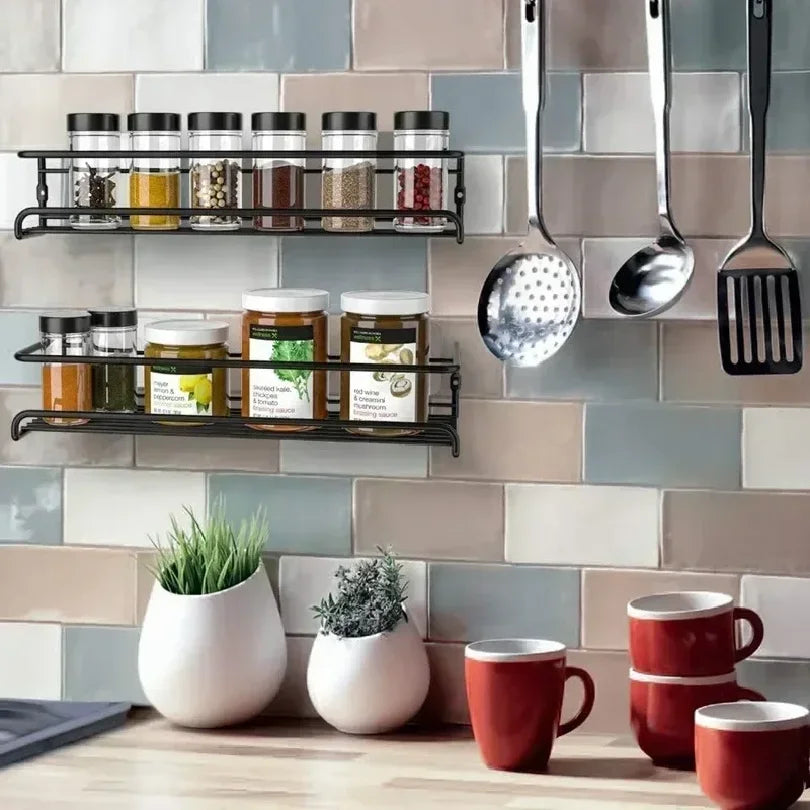 Kitchen Organizer Metal Hanging Racks for Home Restaurant Wall-Mounted Seasoning Shelf Spice Storage Rack Shelf Organizer